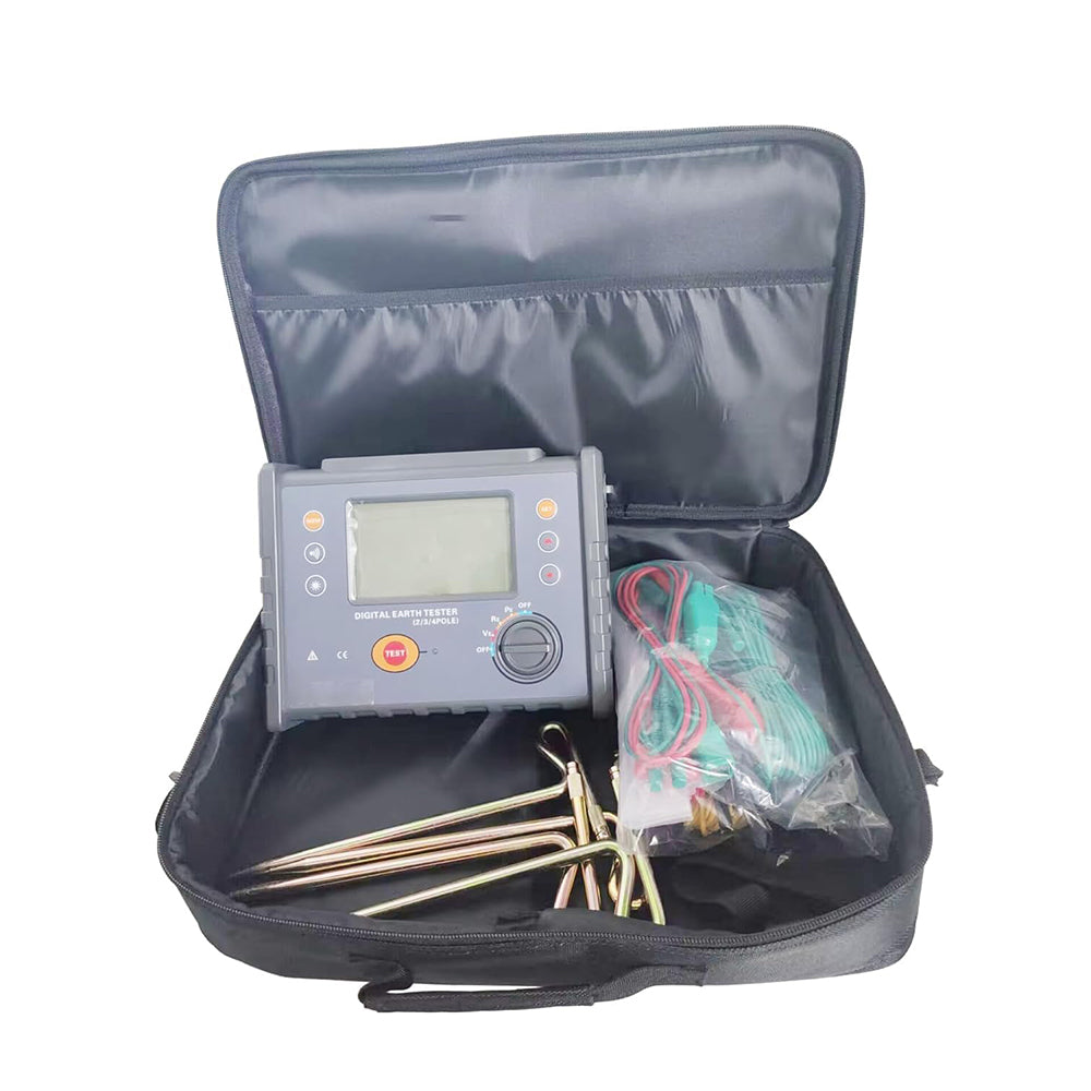 VTSYIQI Digital Ground Resistance Meter Earth Resistance Meter Soil Resistivity Tester with Soil Resistivity Range 0-9000kΩm Resistance 0.01Ω-30.00KΩ 2‑Pole 3-Pole 4-Pole 500 Groups Storage IEC61010-1
