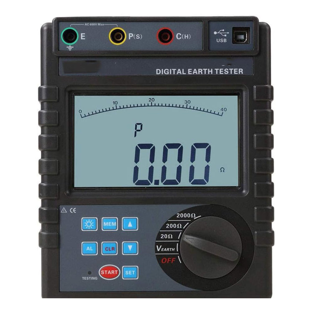 VTSYIQI Digital Earth Ground Resistance Tester Meter Two Three Wire Ground Resistance Testers with Ground Resistance Range 0.01Ω~2000Ω 400 Sets Data Storage Earth Voltage Range 0 to 600V USB Interface