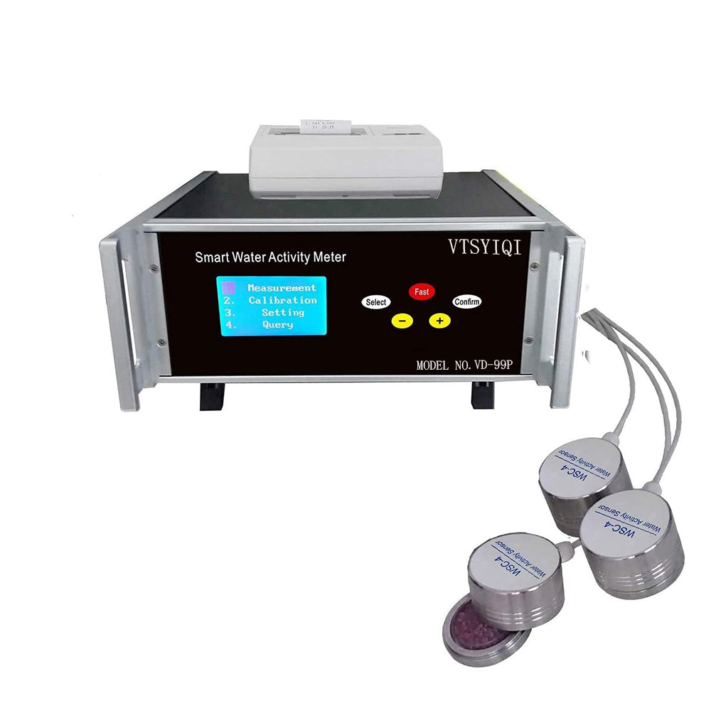 VTSYIQI Bentchtop Water Activity  Meter Food Water Activity Meter Tester with 3 Sensors Water Activity Sensor Water Activity Measuring Range 0～1.000aw Accuracy ±0.012aw Temperature Range -10℃～50℃ Repeatability ≤0.008aw Print Function