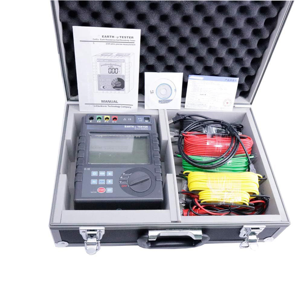 VTSYIQI Digital Ground Resistance Tester Soil Resistivity Tester Meter with Soil Resistivity Ground Resistance Earth Voltage 0.01Ω-30.00KΩ 0.00Ωm-9000kΩm 0V-600V LCD Display