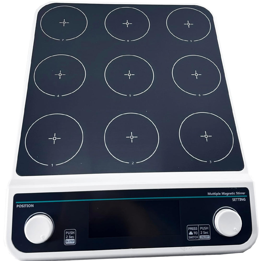 VTSYIQI Multi Point Magnetic Stirrer Multi-Position Magnetic Stirrer with Can be Run Synchronously or Asynchronously Max Stirring Volume 9 * 500 ML 9 Stirring Points  LCD Liquid Crystal Display Speed Range 50-1500RPM
