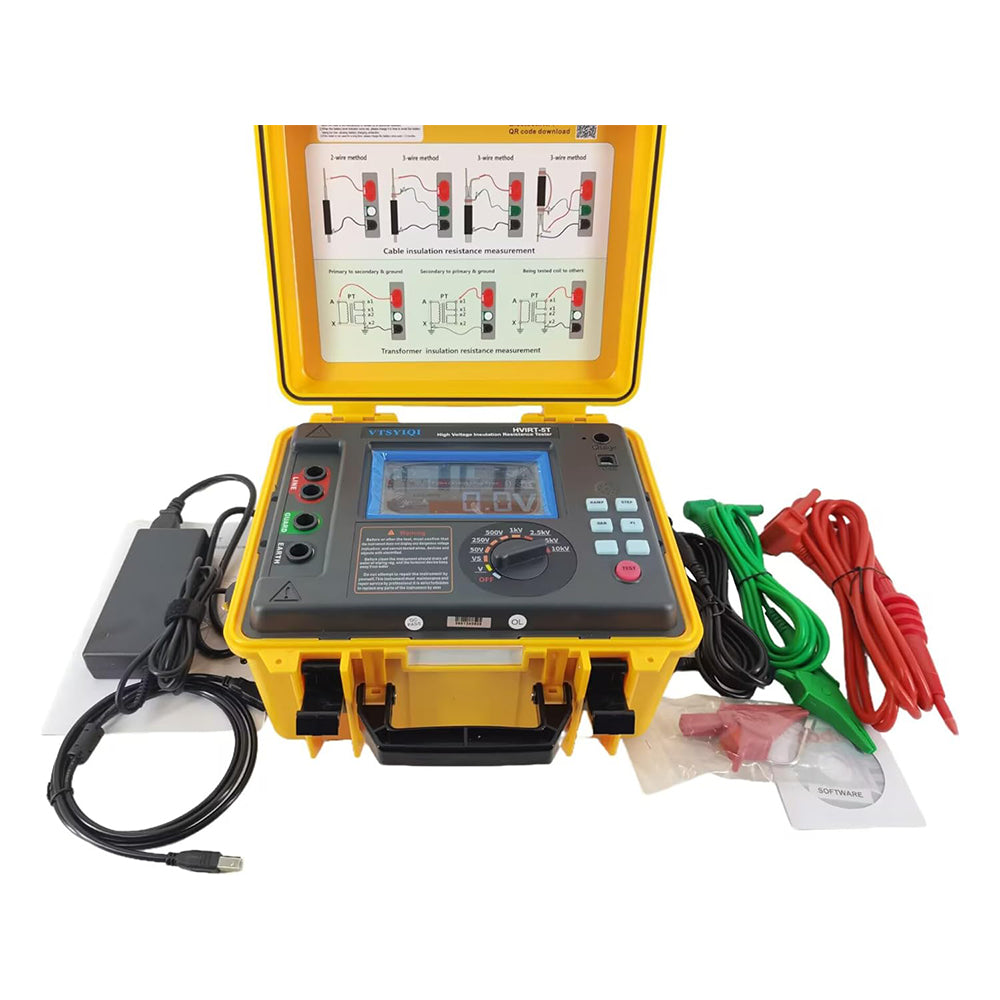 VTSYIQI 10kv High Voltage Insulation Tester with Output Voltage 50V~10kV Insulation Resistance Range 0.005MΩ～10.00TΩ Rechargeable Lithium Battery Short Circuit Current 5mA MAX Suitable Safety Standard IEC61010-1，IEC61326-1