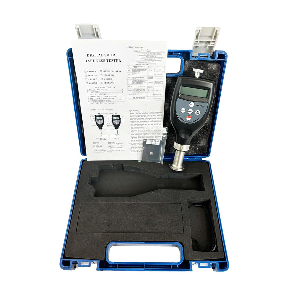 VTSYIQI Digital Shore E Durometer Shore E Hardness Tester with Indenter R 2.5 Spherical Radius Measurement  Range 10 to 90HE Resolution 0.1H for Hard Sponge EVA Materials Testing