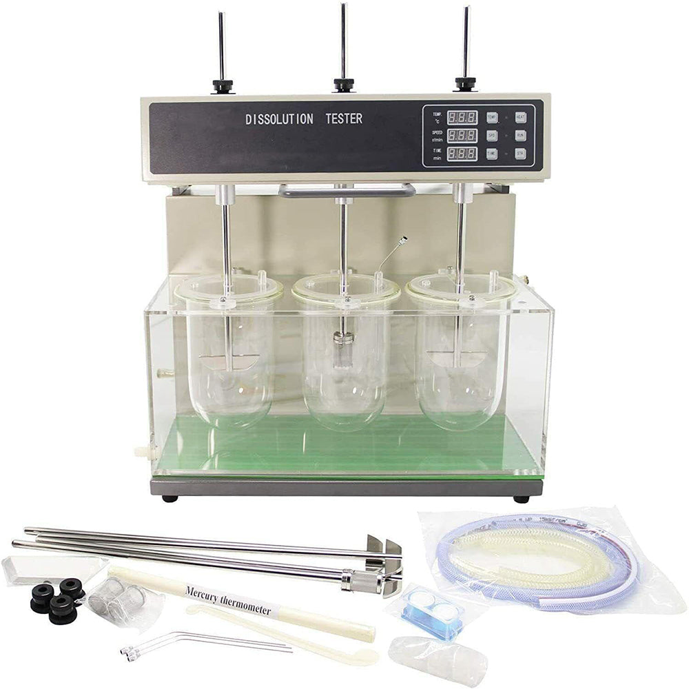 VTSYIQI Dissolution Apparatus Dissolution Equipment Tablet Dissolution Testing with Three Cups and Three Levers Speeding Accuracy ±2rpm Speed Range 20-200 RPM Temperature Speed and Time Automatic Intelligent Control