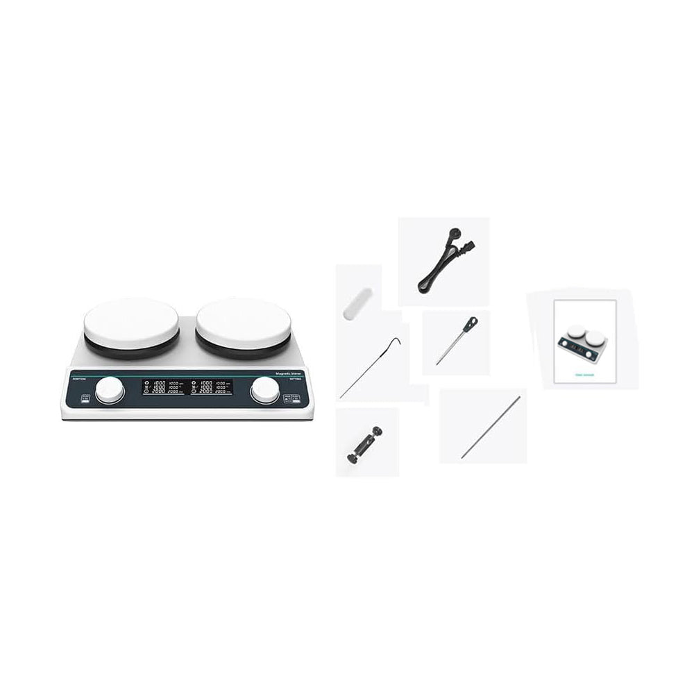VTSYIQI Digital Multi-position Hot Plate Stirrer 2 Positions Hot Plate Stirrer with Speed Range 50-1500RPM 2 Stirring Points Max Stirring Volume 2*2L Plate Temperature RT-310℃ Plate Size 2-Φ135mm