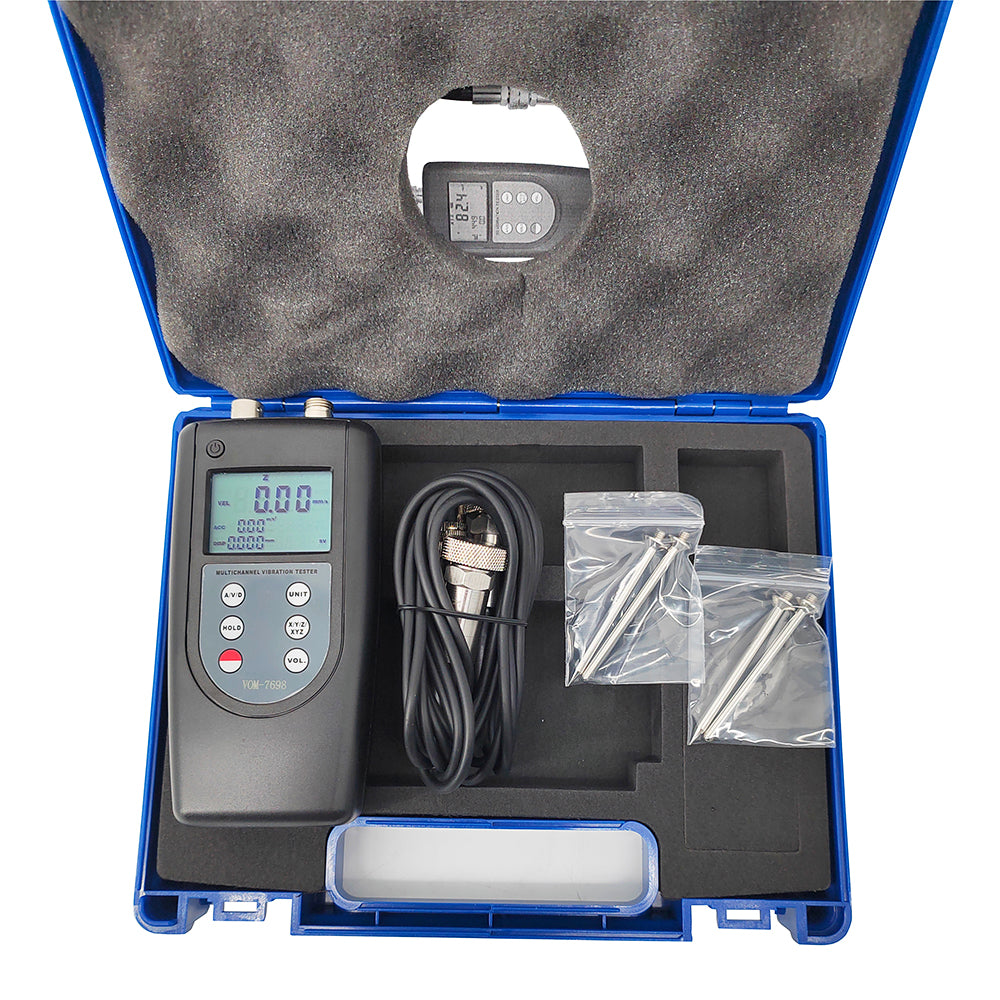 VTSYIQI Handheld Vibration Tester 2 Channels Vibration Meter for Measuring Periodic Motion to Check the Imbalance and Deflecting of Moving Machinery with Accuracy 5% of Reading+2 Digits 2 Piezoelectric Transducers