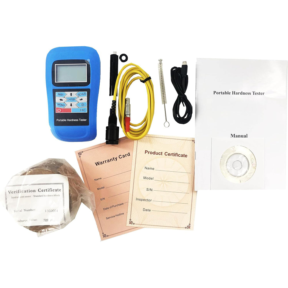 VTSYIQI Leeb Rebound Hardness Tester Meter Gauge with Standard D Type Impact Device D Test Block RS232 Interface Hardness Scale HL HB HRB HRC HRA HV HS