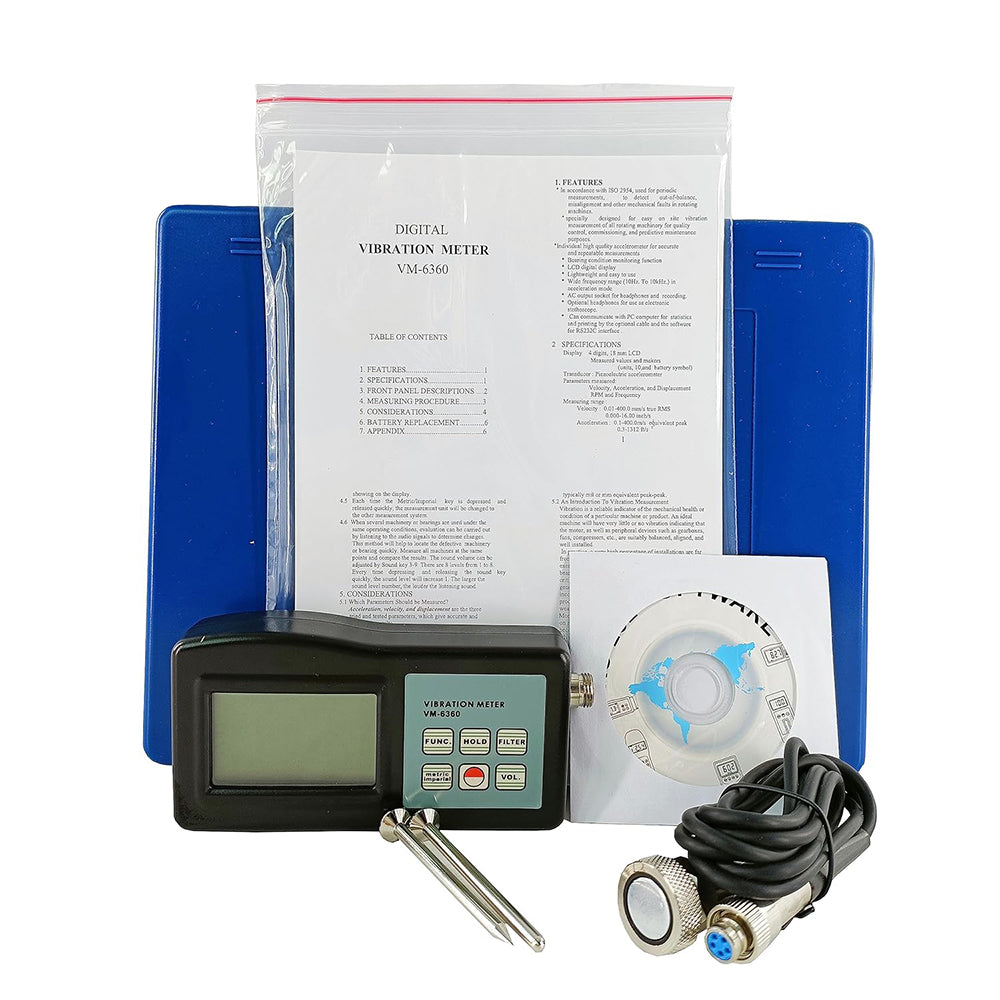 VTSYIQI Digital Vibration Meter Tester Vibrometer Gauge with RS232 Cable Software