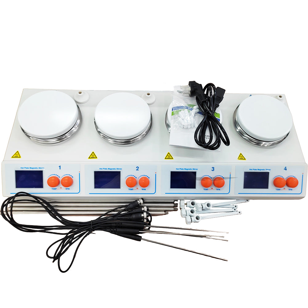 VTSYIQI Multi-Position Magnetic Hotplate Stirrers 4 Position Hotplate Stirrer with  PT100 Temperature Sensor Temperature Control RT+5~160℃ Speed Range 50~2000rpm Independent Control for Each Station Single Position Capacity 10L