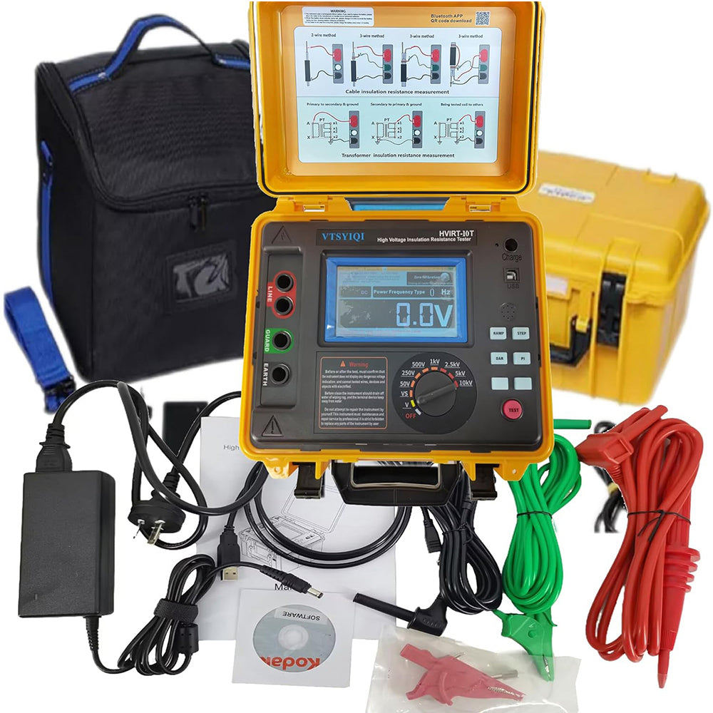 VTSYIQI High Voltage Insulation Tester 10Kv Insulation Resistance Tester Kit with Short Circuit Current 7mA MAX Rated Voltage 50V 250V 500V 1000V 2500V 5000V 10KV Insulation Resistance Range 0.005MΩ~20.0TΩ