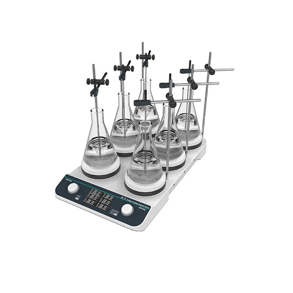 VTSYIQI Digital Multi-position Hot Plate Stirrer with 6 Stirring Points Max Stirring Volume 6*2L Plate Temperature RT-310℃ Plate Size 6-Φ135mm Brushless Motor Stainless Steel Ceramic Coated Countertops