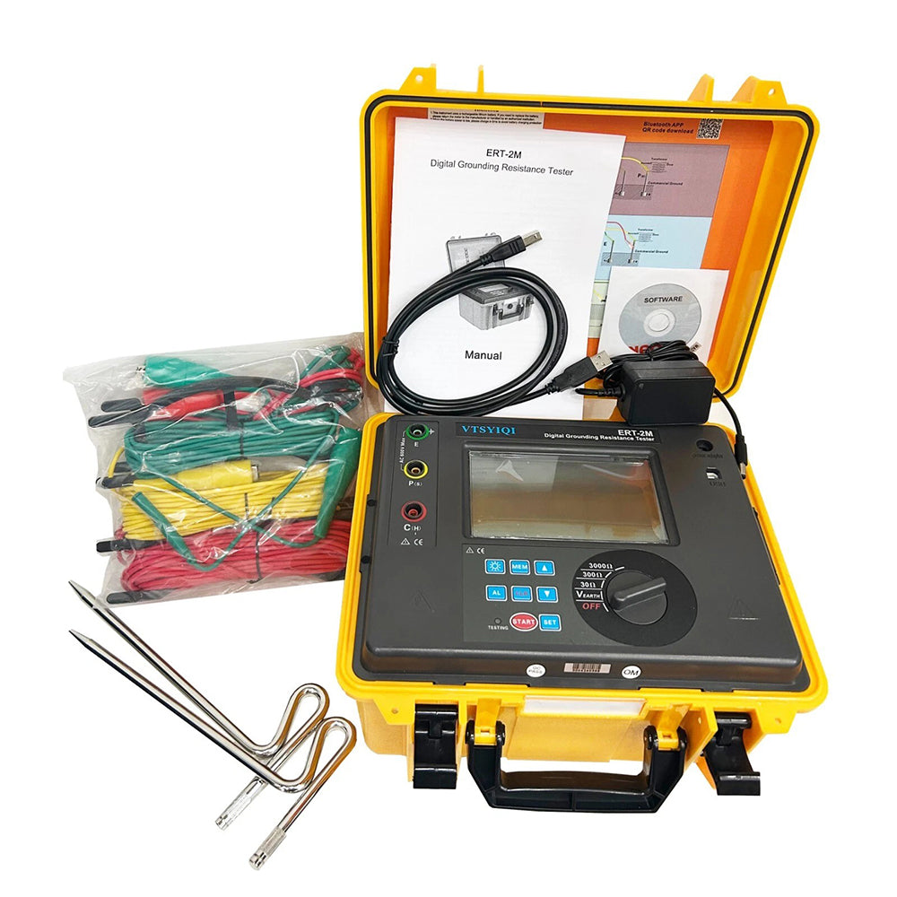 VTSYIQI Grounding Resistance Tester Meters 2 3 Wire Earth Resistance Tester with Earth Resistance Range 0.01Ω~2000Ω Earth Voltage Range 0 to 600V 400 Sets Data Storage EC61010-1 Standard