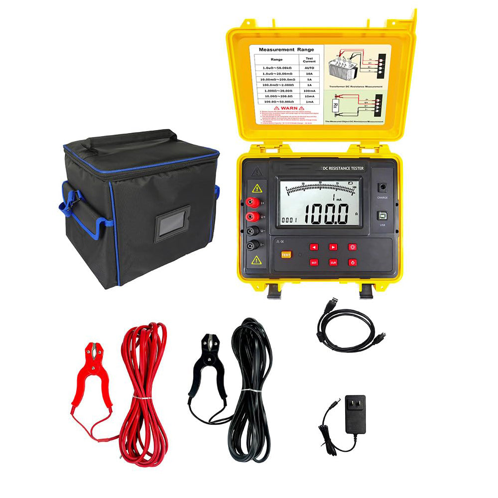 VTSYIQI Transformer DC Resistance Meter Grounding Conduction Tester with Resistance Range 1.0uΩ~50.00kΩ 600 Groups Data Storage for Measure Transformer Winding Resistance Grounding Continuity Resistance Cable Conductor Resistance Etc