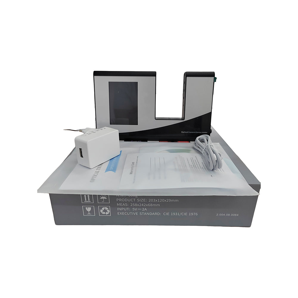 VTSYIQI Handheld Optical Transmittance Meter Light Transmission Meter with Illuminant UV Visible Light Infrared 940nm Infrared 1400nm Infrared Full Band SHGC and TSER Resolution 0.1% TFT True Color 3.5inch Display Screen