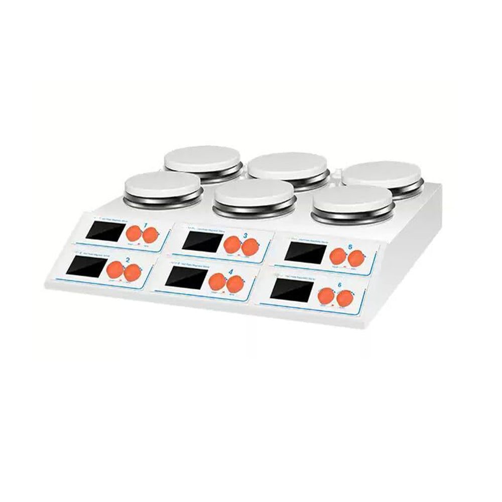 VTSYIQI Multi-Position Hotplate Magnetic Stirrer 6 Position Magnetic Stirrer with Max Volume 6*10L Control Mode Independent Operation Speed Range 50–2000rpm Temperature Control RT+5–160°C Accuracy ±1°C