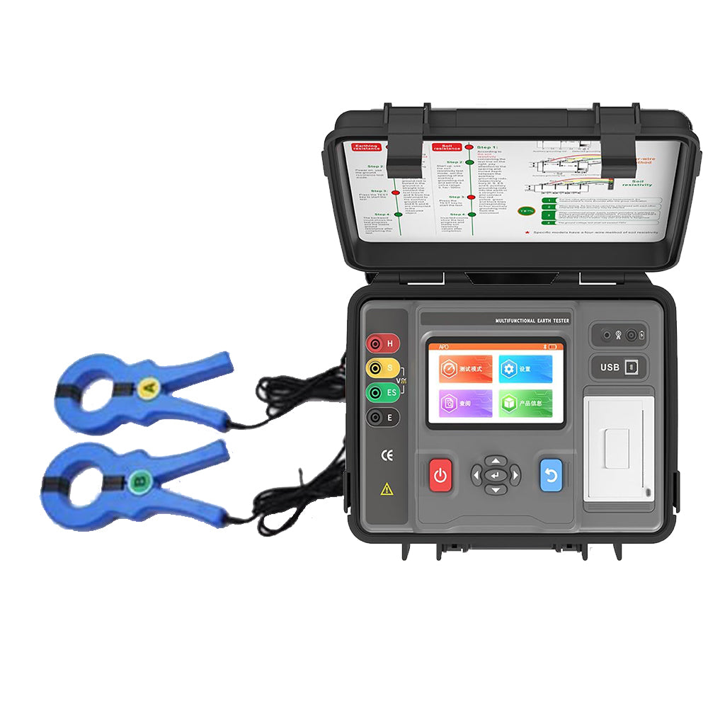 VTSYIQI Double Clamp Ground Resistance Tester  Kit Digital Soil Resistivity Tester with 30 Kilohms Resistance 100V Voltage 1000A Current 128Hz Frequency 500 Groups Data Storage for Lightning Road Test