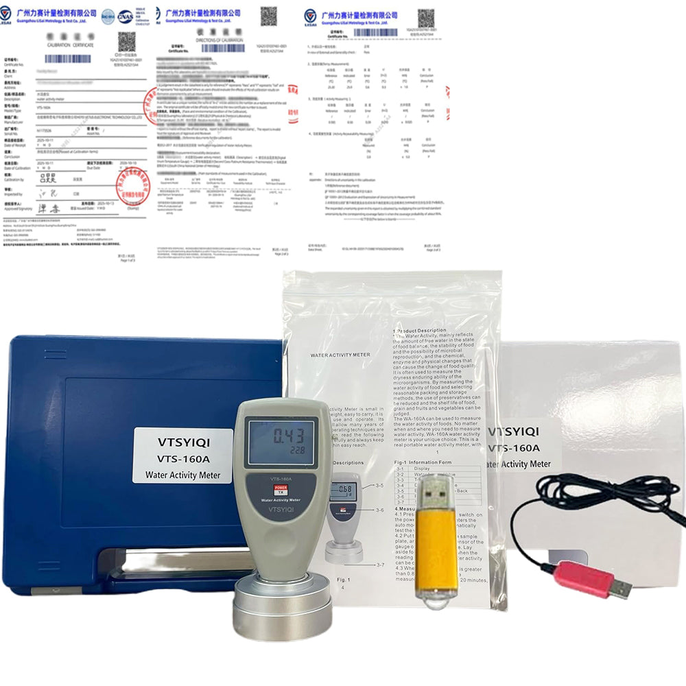 VTSYIQI Portable Water Activity Meter Smart Food Water Activity Tester with USB Data Cable and Software Range 0-1.0AW Accuracy ±0.02aw Calibration Certificate 6 bit Backlight Digital Display for Grain Fruits Vegetables Breads
