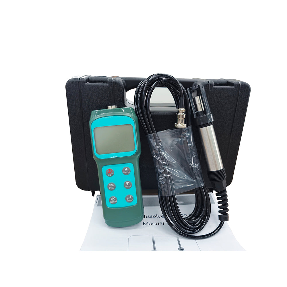 VTSYIQI Fluorescence DO Meter Fluorescence Dissolved Oxygen Tester with 5m Probe Measuring Range 0.0-15.0 (mg/L)/0-119.9% Solution 0.1 mg/L 99 Points Records Accuracy ±3.0% FS Calibration 100.0% in Air