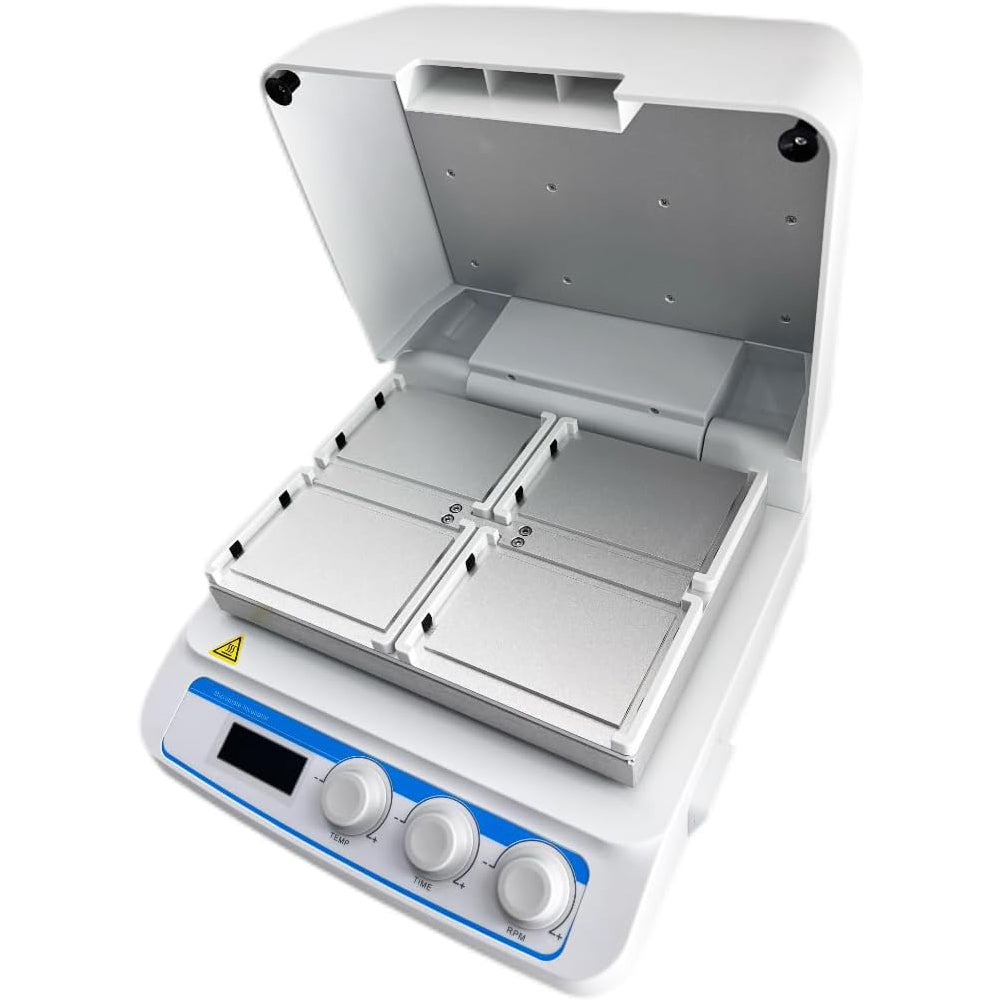 VTSYIQI Microplate Thermo Incubator Thermo-Shaker for 4 Microplates with Capacity 4 Enzyme Plates or Deep Well Plates Speed Range 100 to 1600rpm Temperature Control Range RT+5 ~ 70°C