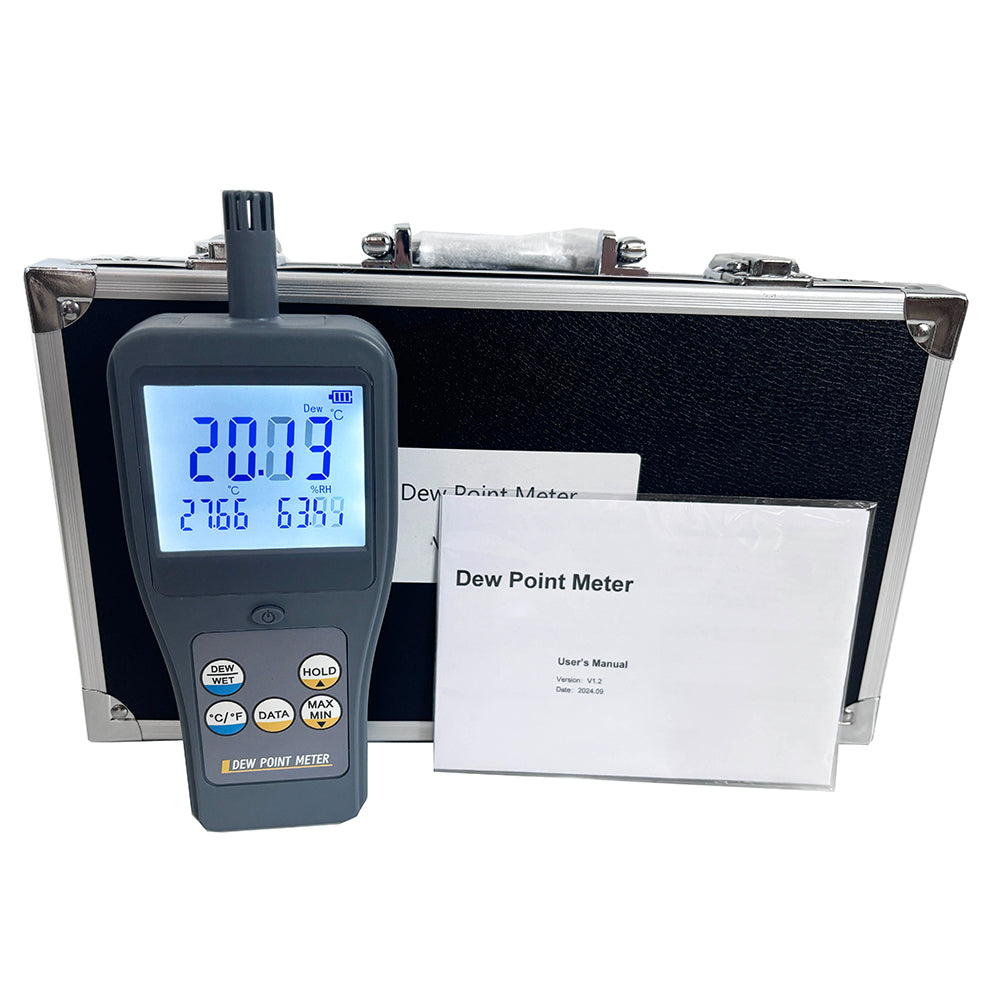 VTSYIQI Dewpoint Meter Portable Dew-point Meter with Ambient Temperature Relative Humidity Dew Point Temperature Wet Bulb Temperature Testing Parameters 99 Groups Data Storage Automatic Power Off Battery Indication