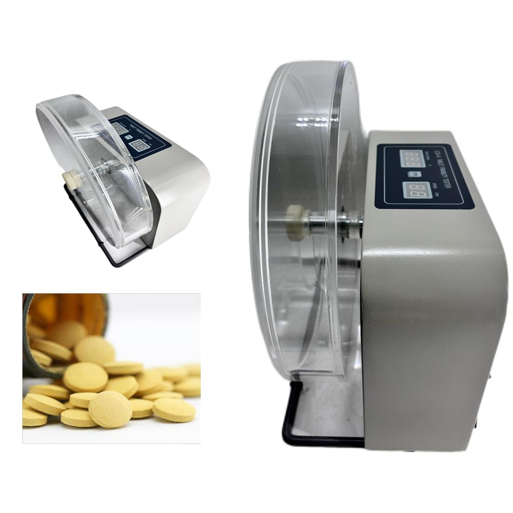 VTSYIQI Single Drum Tablet Friability Tester Friability Test Machine with Rotation Speed Range 25rpm Automatically Preset Speed Depth of Turntable Cylinder 39mm for Uncoated Tablets Crushing Strength Measurment