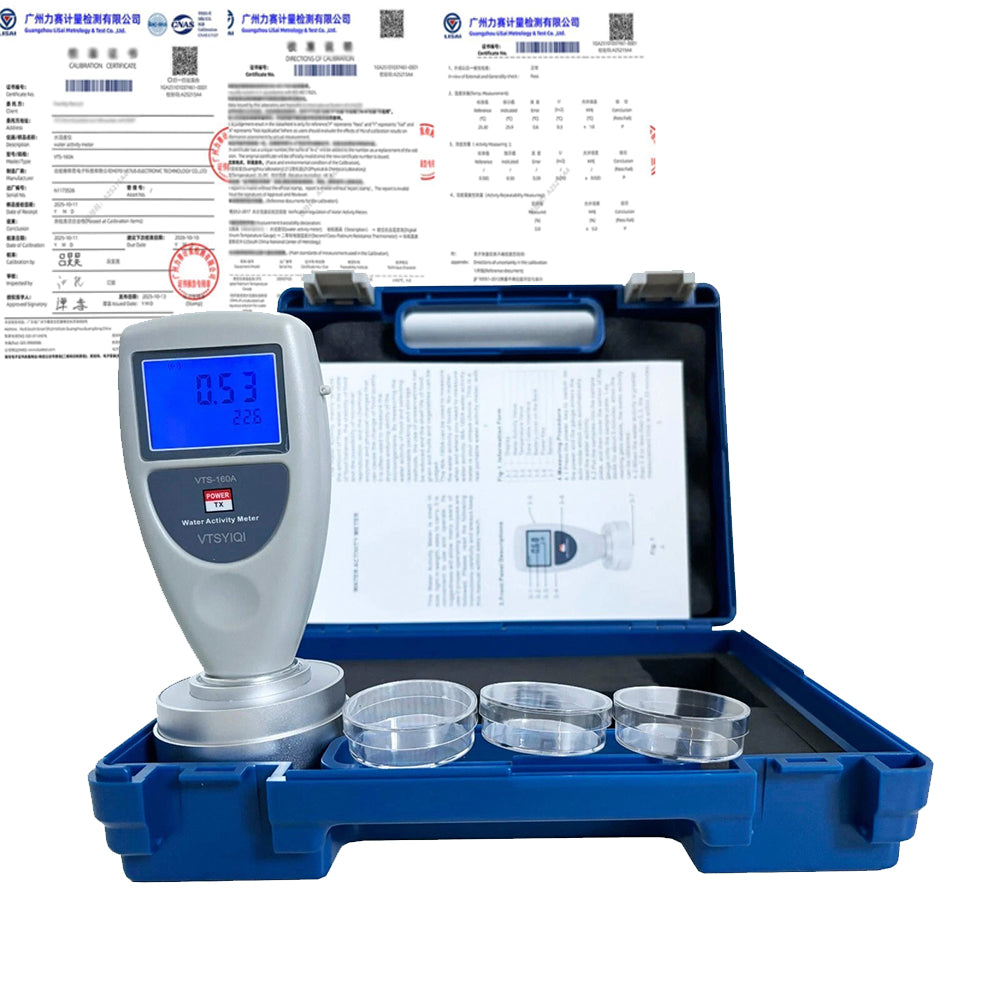 VTSYIQI Water Activity Meter AW Tester Food Water Activity Tester Analyzer Monitor with Calibration Certificate Accreditation Range 0-1.0AW Accuracy ±0.02AW Non conductive Humidity Sensor