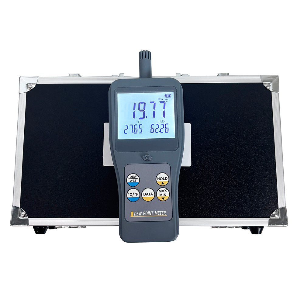 VTSYIQI Dew Point Tester Dew Point Analyzers with LCD Display Temperature Unit °C/°F 99 Groups Data Storage for Ambient Temperature Relative Humidity Dew Point Temperature Wet Bulb Temperature Measurement