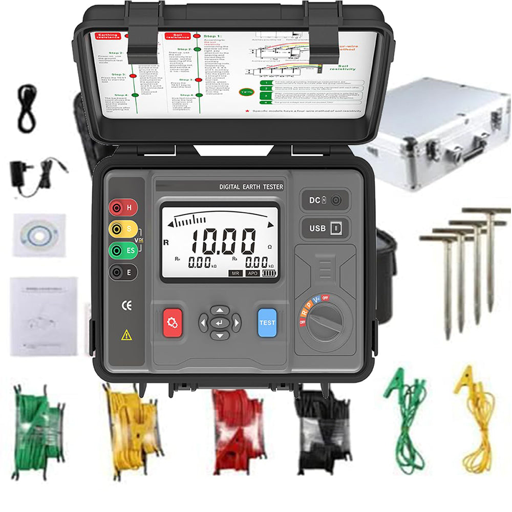 VTSYIQI Soil Resistivity Tester Precision Earth Resistance Tester Meter for Detect Grounding Resistance Soil Resistivity Ground Voltage DC voltage with Earth Resistance 0.00Ω～200.0kΩ IEC61010-1 Standard USB Interface