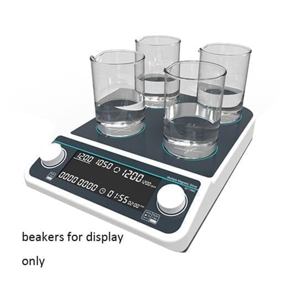 VTSYIQI Multi Point Magnetic Stirrer 4 Position Magnetic Stirrer with RPM Range 50-1500rpm LCD Liquid Crystal Display Synchronized or Asynchronous Control Plate Size 110MM Brushless Motor Number of Stirring Points 4