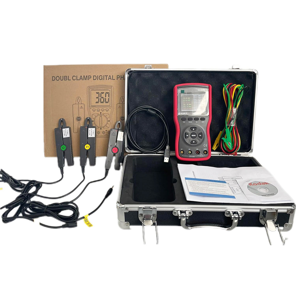 VTSYIQI Handheld Three-Phase Voltammeter Double Clamp Digital Phase Voltmeter with Current Range 0mA-600A Voltage Range 0.00V-600V for AC Voltage Current Phase Frequency Test