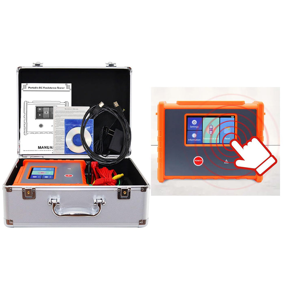 VTSYIQI Handheld Transformer Winding Resistance Tester 10A DC Resistance Tester with Resistance Range 10.0uΩ-50.00KΩ Measuring Current 10A、5A、1A、0.1A、10mA、1mA Precision ±0.2% FS±10dgt Resolution 0.1 uΩ 500 Groups Data Storage