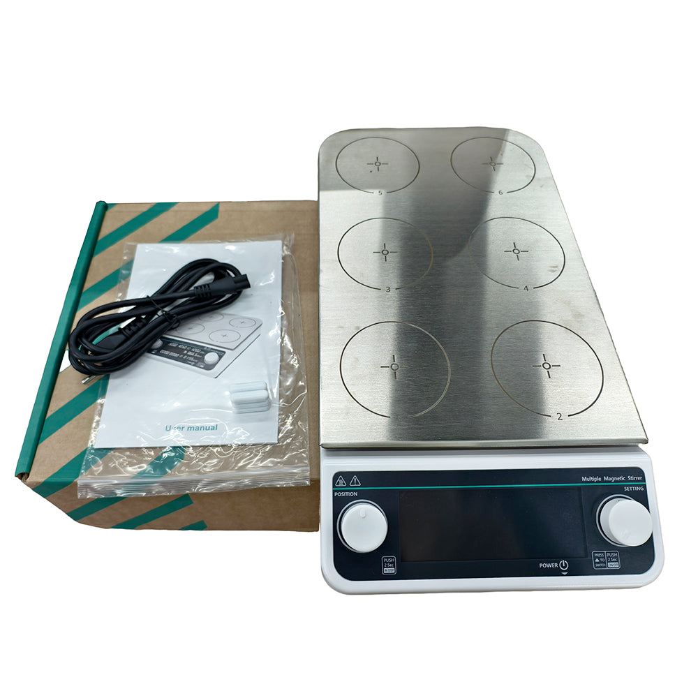 VTSYIQI Multi-position Hotplate Magnetic Stirrer Multi-positions Hot Plate Stirrer with 6 Stirring Points Max Stirring Volume 6 * 500ML Brushless Motor Synchronous or Asynchronous Control RPM 50-1200 RPM