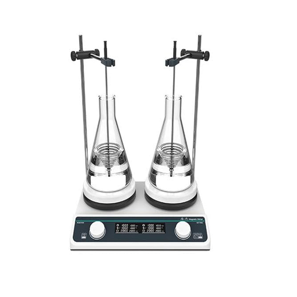 VTSYIQI Multi-Position Magnetic Hotplate Stirrers with 2 Stirring Points Plate Temperature RT-310℃ Max Stirring Volume 2*2L Timing 1min-24h RPM Range 50-1500RPM Plate Size 2-Φ135mm