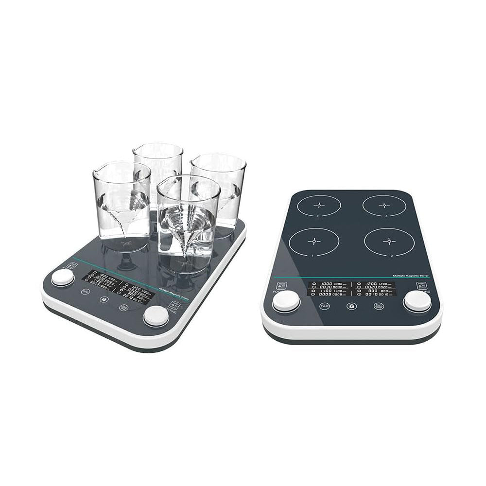 VTSYIQI Multi-Position Magnetic Stirrers with Number Of Mixing Stations 4 Speed Range 50-1500RPM Max. Capacity 4 * 1000ml Working Disc Size 120 * 120mm Asynchronous Control Brushless Motor