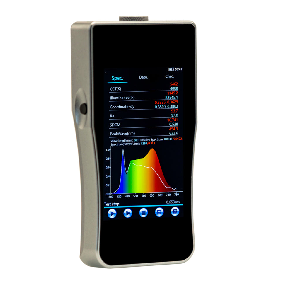 VTSYIQI Lab Spectrometer Spectral Illuminance Meter with Wavelength Range 380nm～780nm Color Rendering Accuracy ±1 High-precision CCD Sensor 5-inch Touch Screen for Commercial Lighting Health Lighting Home Lighting Building Lighting Etc