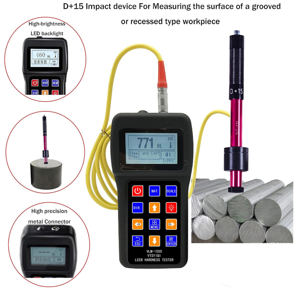 VTSYIQI Metal Leeb Hardness Tester Meter Gauge with D+15 Impact Device