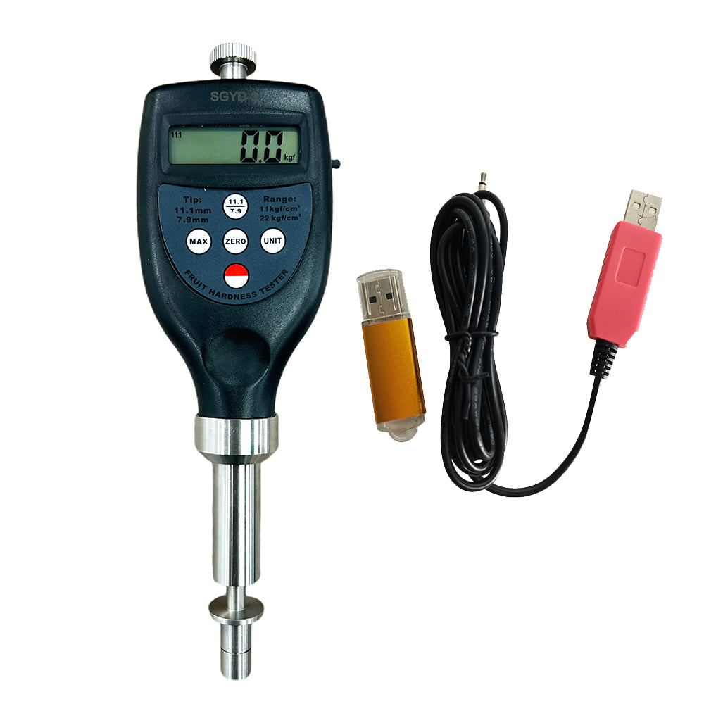 VTSYIQI Digital Fruit Hardness Tester Fruit Penetrometer with USB Data Cable and Software Two Tip Diameter 7.9mm and 11.1mm Range 0.2~11.0kgf/cm² 0.4~22.0kgf/cm²