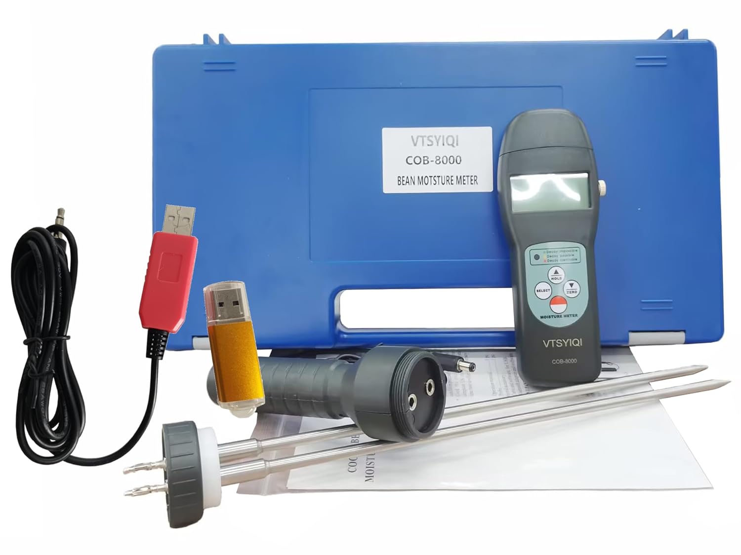 VTSYIQI Digital Cocoa Bean Moisture Meter Tester with USB Data Cable and Software Measuring Range 7~30% Resolution 0.1 Accuracy ±0.5% n Connect PC